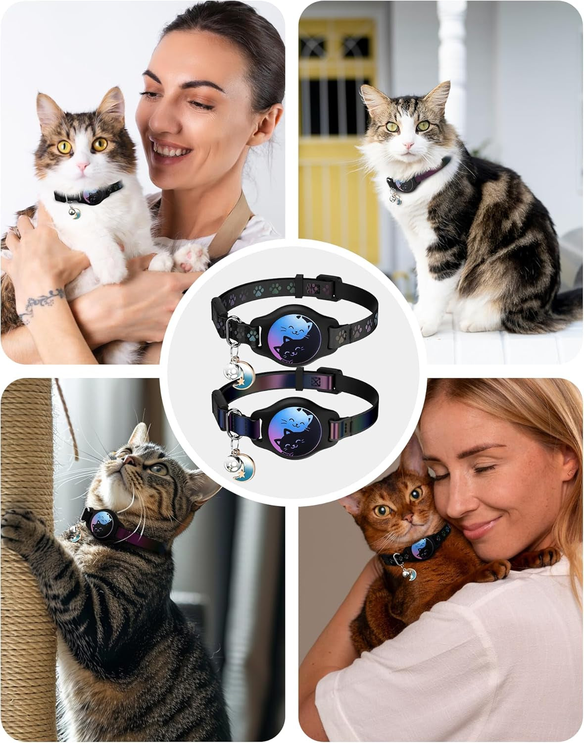 Breakaway Cat Collar with Apple AirTag Holder - 2 Pack, Reflective Waterproof Design with Bell, Adjustable 8-12 Inches, Lightweight and Comfortable Tracker