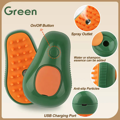 3-in-1 Electric Pet Grooming Brush with Steam and Spray for Cats and Dogs - Hair Removal and Massage Comb