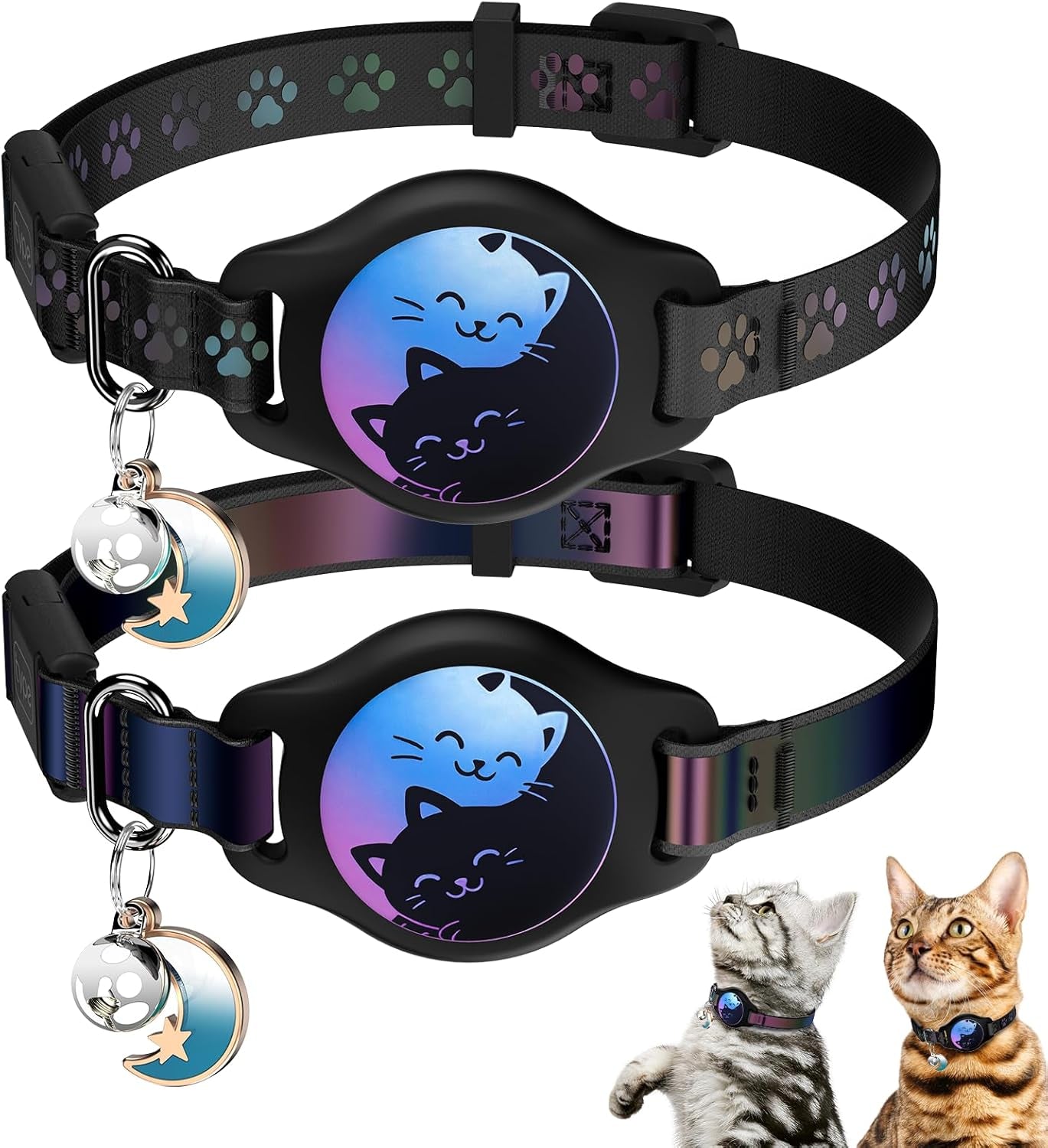Breakaway Cat Collar with Apple AirTag Holder - 2 Pack, Reflective Waterproof Design with Bell, Adjustable 8-12 Inches, Lightweight and Comfortable Tracker