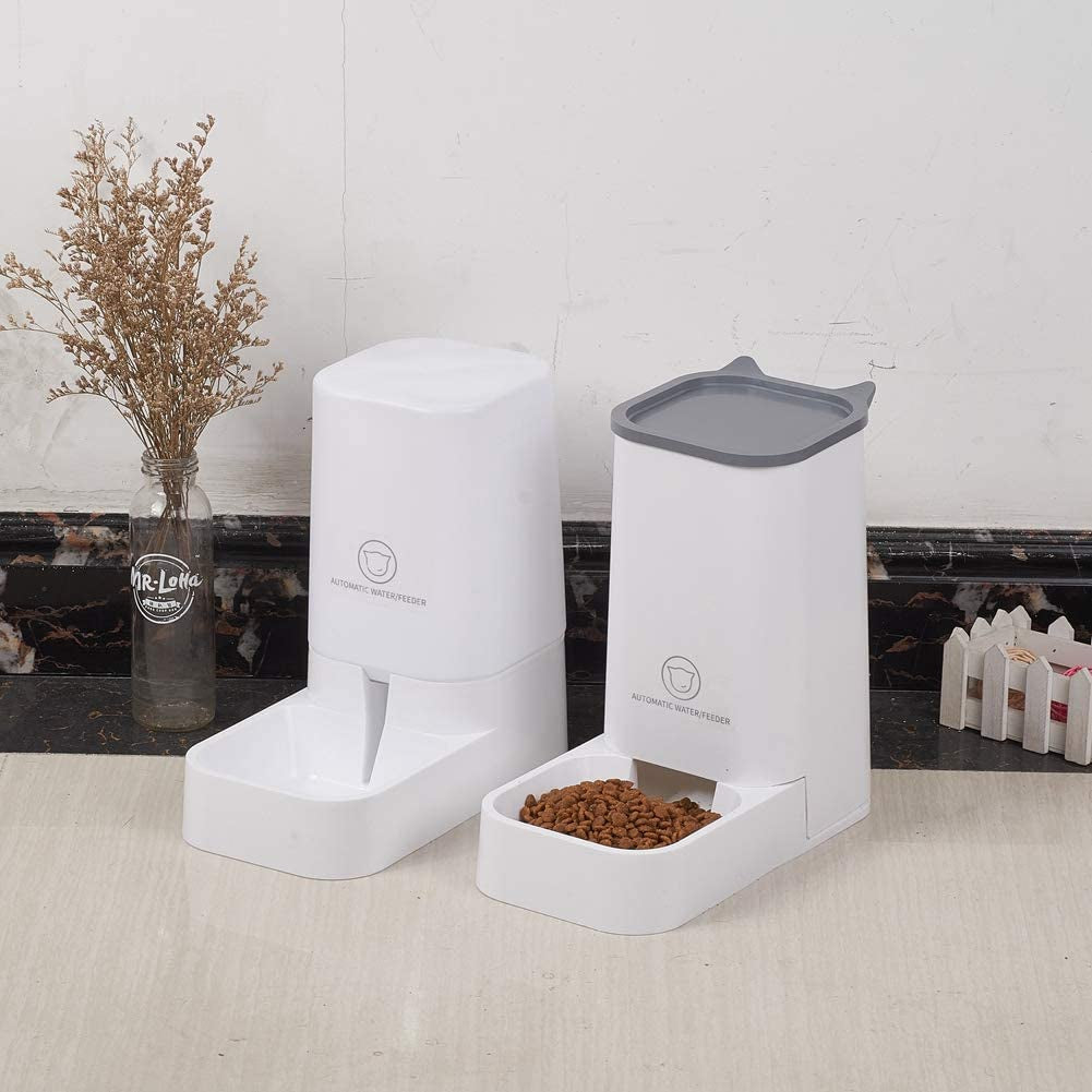 Automatic Pet Feeder and Water Dispenser Set - 1 Gallon Water Capacity and 2.1 Kg Food Capacity, Self-Dispensing, Durable Polypropylene for Cats and Dogs