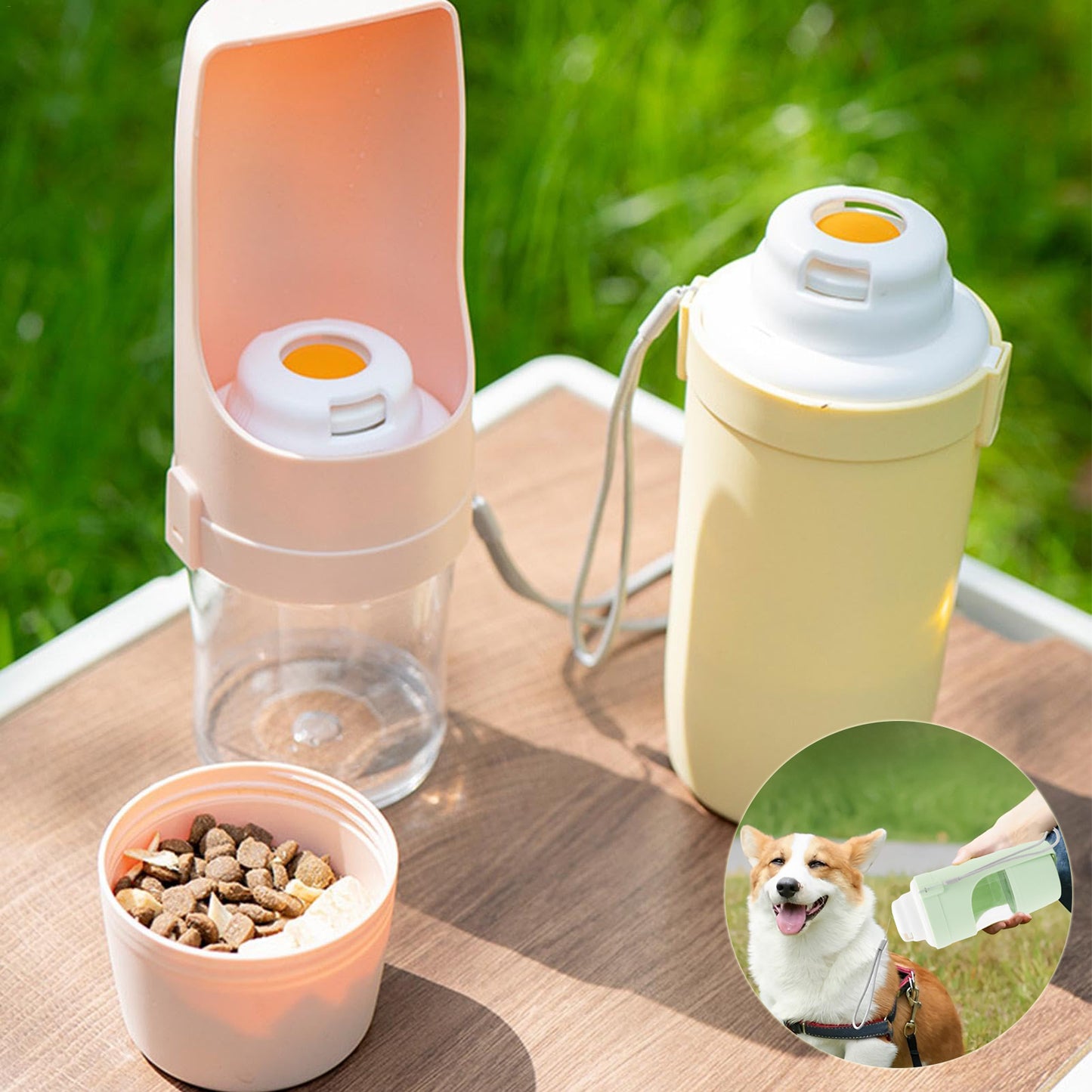 Zelpivo™ 2-in-1 Travel Water Bottle & Food Container for Dogs & Cats