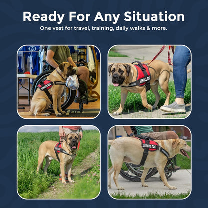 Service Dog Vest Harness - Adjustable and Durable with Reflective Straps, Removable Patches, 50 ADA Cards, Handle, D-Ring, Ideal for Travel and Daily Use (Bright Red, XL 30"-39")