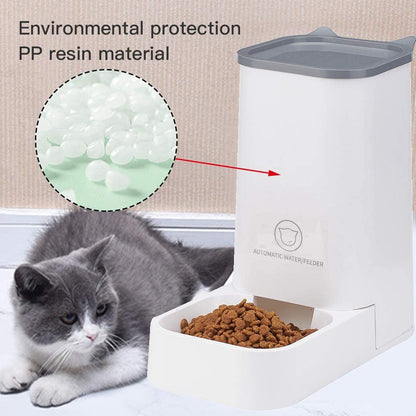 Automatic Pet Feeder and Water Dispenser Set - 1 Gallon Water Capacity and 2.1 Kg Food Capacity, Self-Dispensing, Durable Polypropylene for Cats and Dogs
