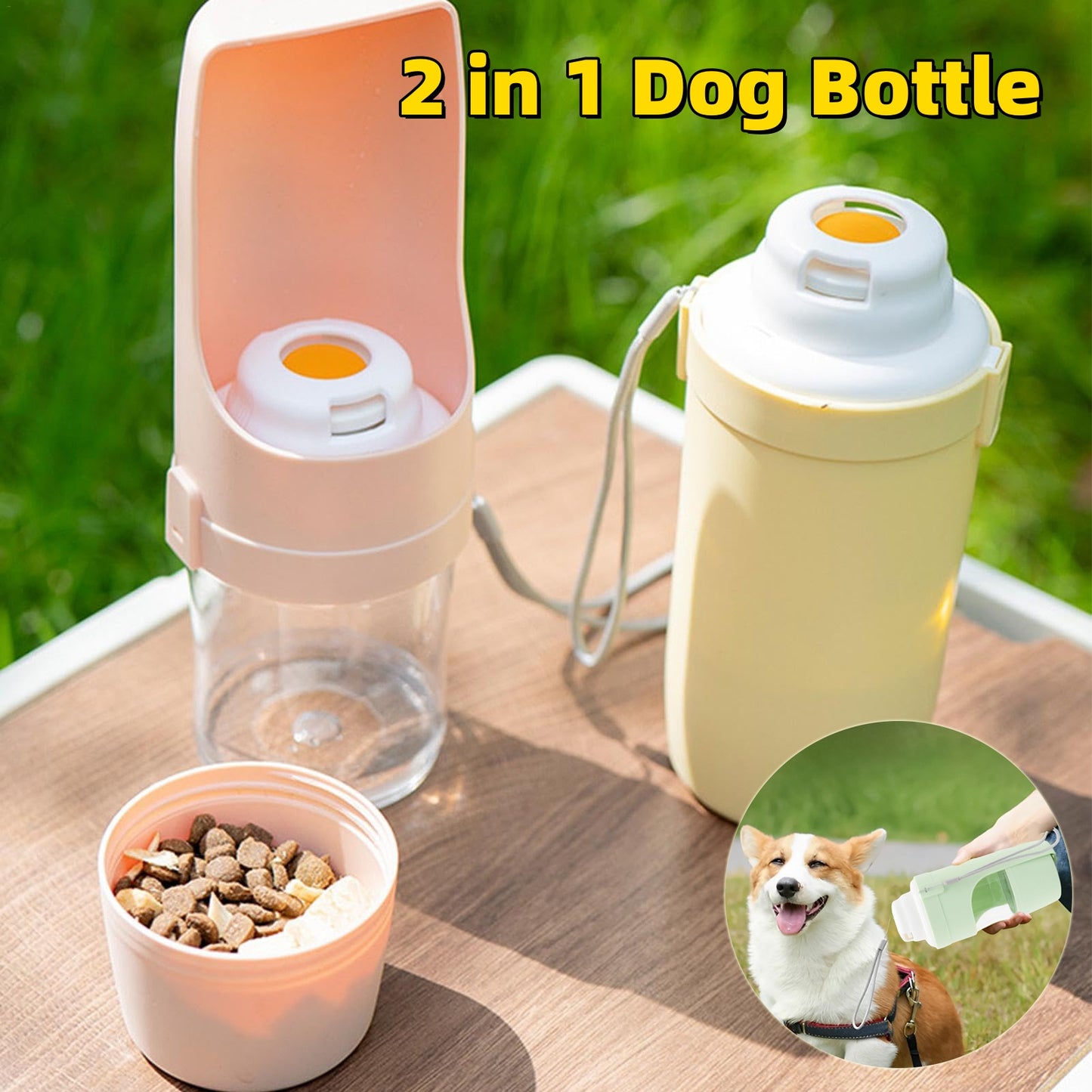 Zelpivo™ 2-in-1 Travel Water Bottle & Food Container for Dogs & Cats
