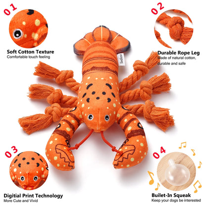Premium Plush Dog Chew Toy - Squeaky Lobster with Crinkle Paper for Puppies and Dogs of All Sizes